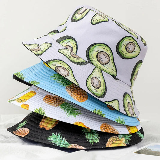 Hot Sale Unisex Bucket Hats Summer Double-sided Wear Fruit Printing Women Cap Outdoor Sun Hat Men Classic Panama Bucket Hat