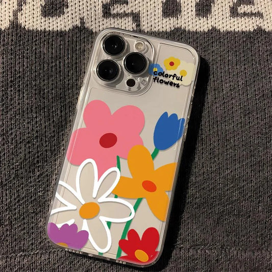 Color Flowers Phone Cases For iPhone 16 15 14 13 12 11 Pro Max XR 8 7 Plus 13 12 Mini Soft Transparent Cover