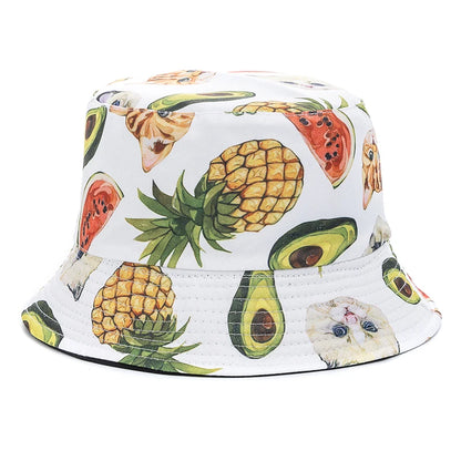 Hot Sale Unisex Bucket Hats Summer Double-sided Wear Fruit Printing Women Cap Outdoor Sun Hat Men Classic Panama Bucket Hat