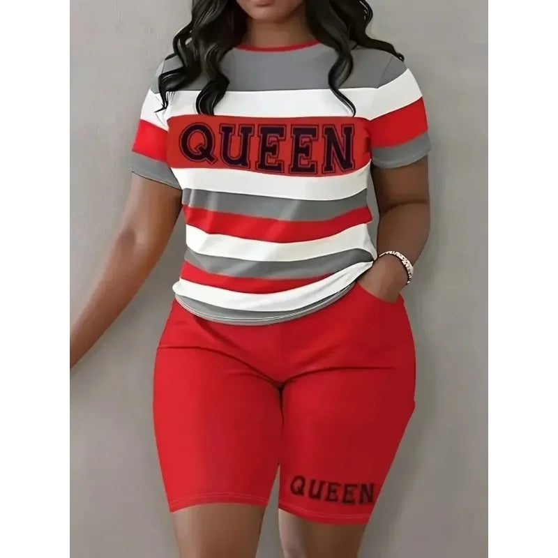 Plus Size Fashion Stripe Print Set