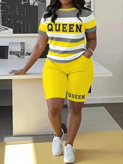 Plus Size Fashion Stripe Print Set