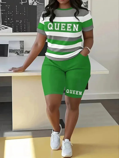 Plus Size Fashion Stripe Print Set