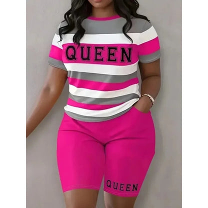 Plus Size Fashion Stripe Print Set