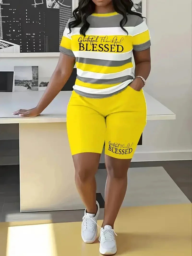 Plus Size Fashion Stripe Print Set