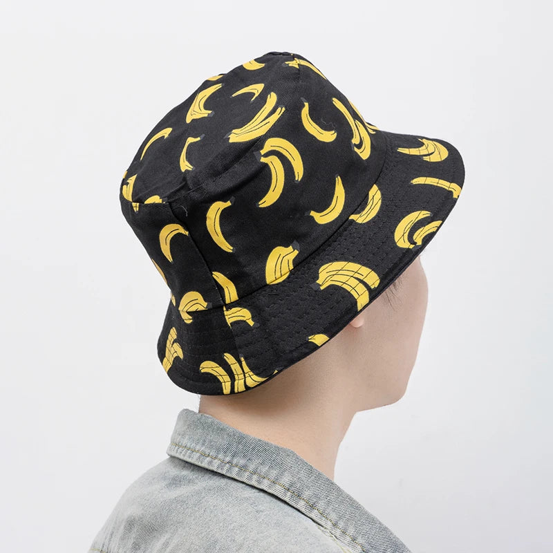 Hot Sale Unisex Bucket Hats Summer Double-sided Wear Fruit Printing Women Cap Outdoor Sun Hat Men Classic Panama Bucket Hat