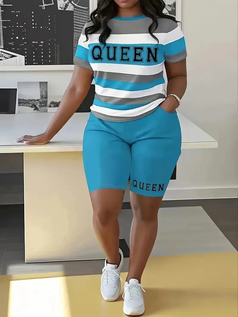 Plus Size Fashion Stripe Print Set
