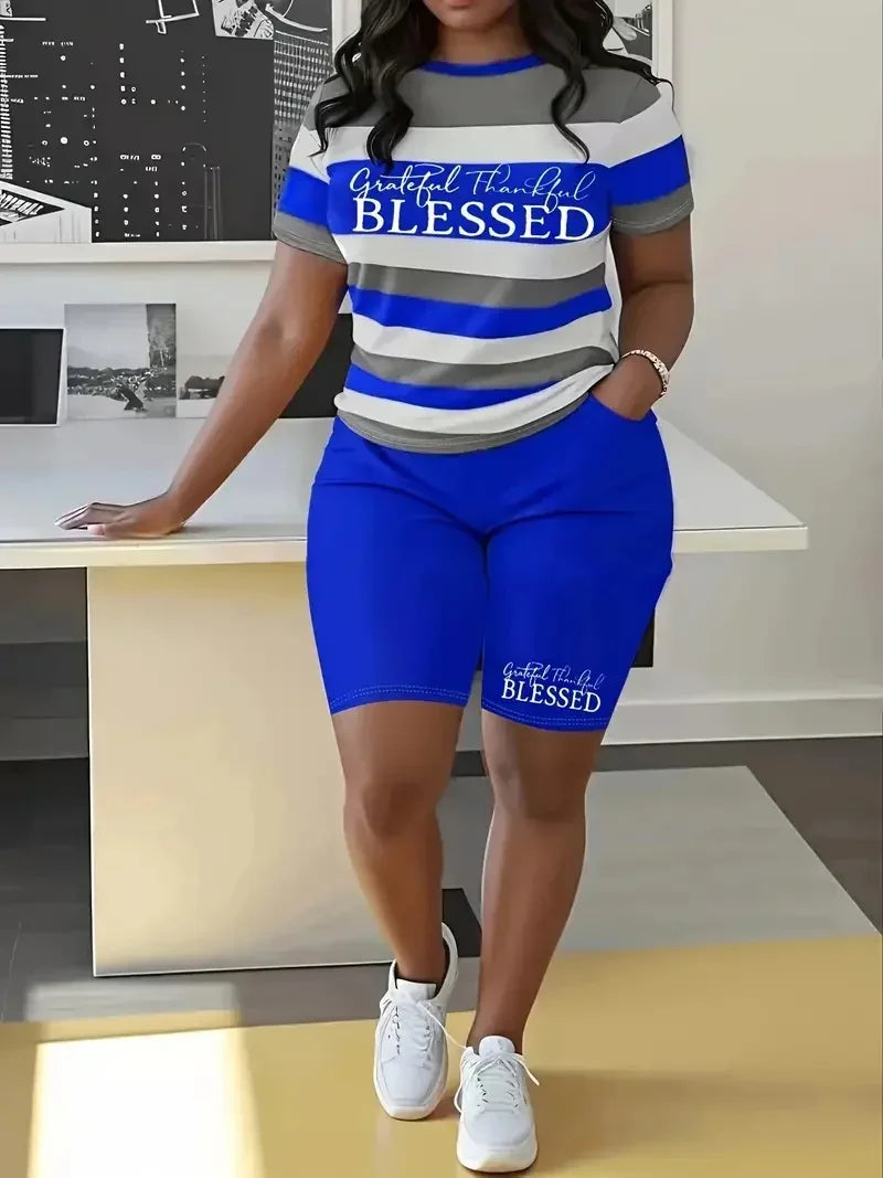 Plus Size Fashion Stripe Print Set