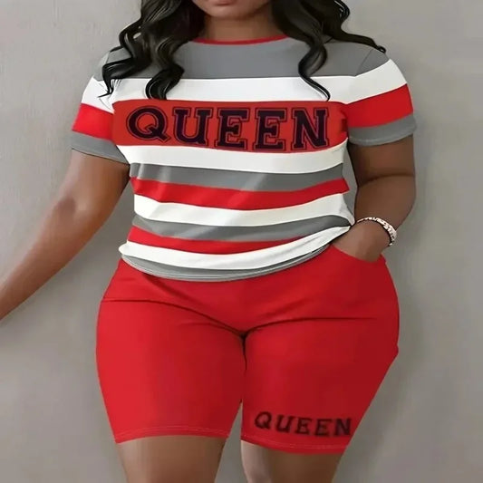 Plus Size Fashion Stripe Print Set