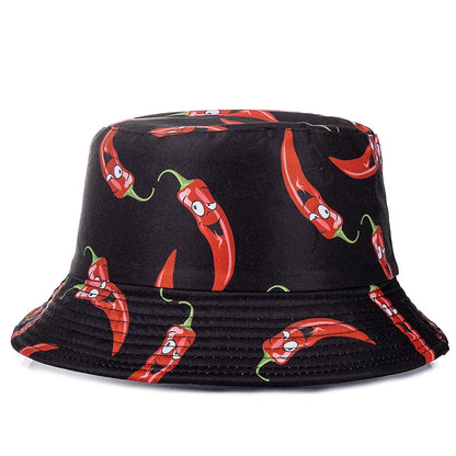 Hot Sale Unisex Bucket Hats Summer Double-sided Wear Fruit Printing Women Cap Outdoor Sun Hat Men Classic Panama Bucket Hat