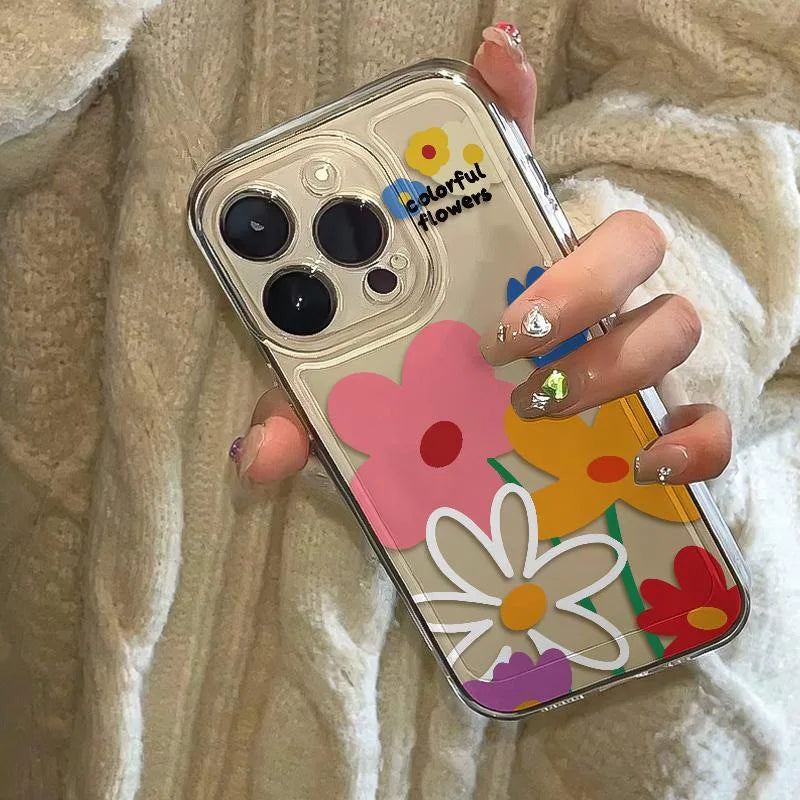 Color Flowers Phone Cases For iPhone 16 15 14 13 12 11 Pro Max XR 8 7 Plus 13 12 Mini Soft Transparent Cover