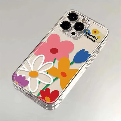 Color Flowers Phone Cases For iPhone 16 15 14 13 12 11 Pro Max XR 8 7 Plus 13 12 Mini Soft Transparent Cover