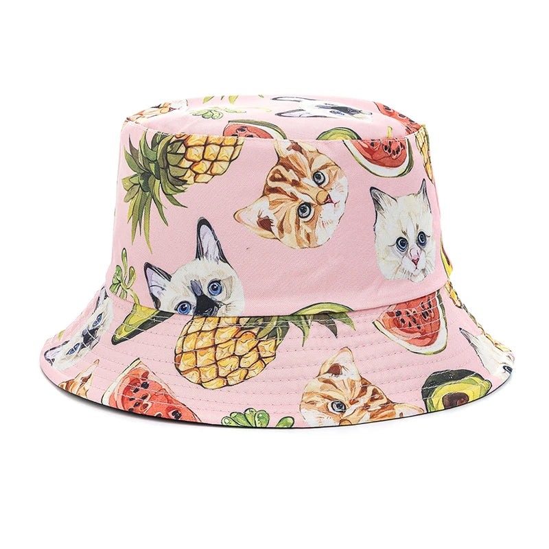 Hot Sale Unisex Bucket Hats Summer Double-sided Wear Fruit Printing Women Cap Outdoor Sun Hat Men Classic Panama Bucket Hat