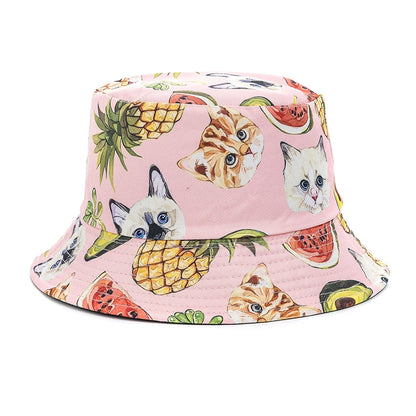 Hot Sale Unisex Bucket Hats Summer Double-sided Wear Fruit Printing Women Cap Outdoor Sun Hat Men Classic Panama Bucket Hat
