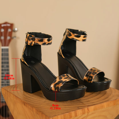 Leopard Print Block Heel Sandals