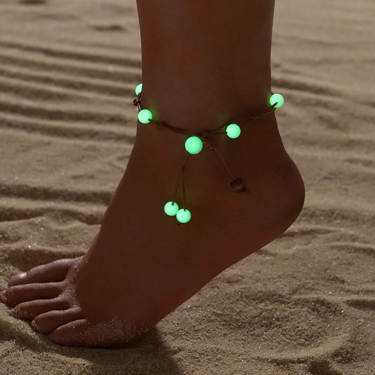 Boho-Chic Glow-in-the-Dark Acrylic Beaded Anklet - Vintage Style, Perfect for Beach & Casual Attire, Beach Accessories