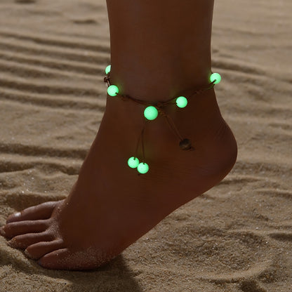 Boho-Chic Glow-in-the-Dark Acrylic Beaded Anklet - Vintage Style, Perfect for Beach & Casual Attire, Beach Accessories