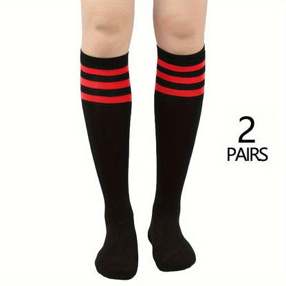 2 Pairs of Retro Striped Knee High Socks