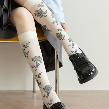 1 Pair Rose Pattern Calf Socks
