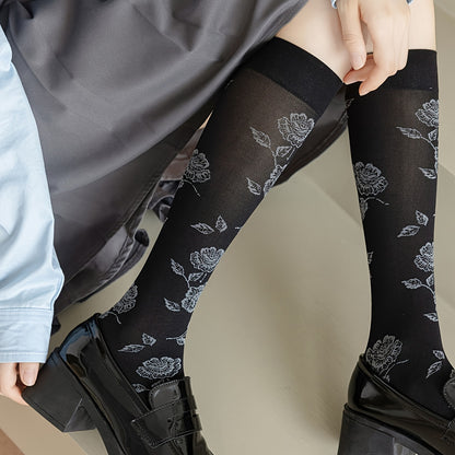 1 Pair Rose Pattern Calf Socks