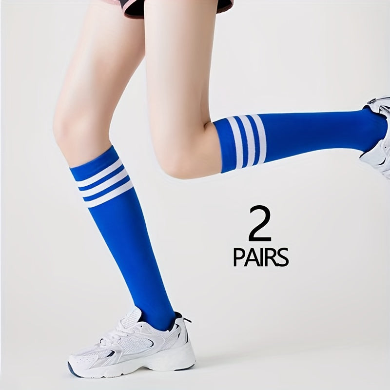 2 Pairs of Retro Striped Knee High Socks