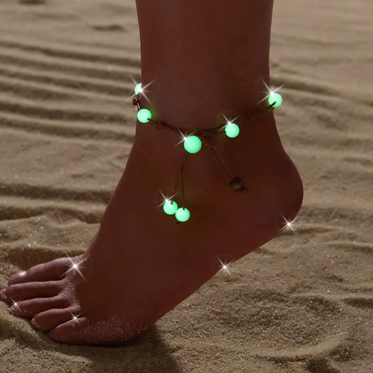 Boho-Chic Glow-in-the-Dark Acrylic Beaded Anklet - Vintage Style, Perfect for Beach & Casual Attire, Beach Accessories