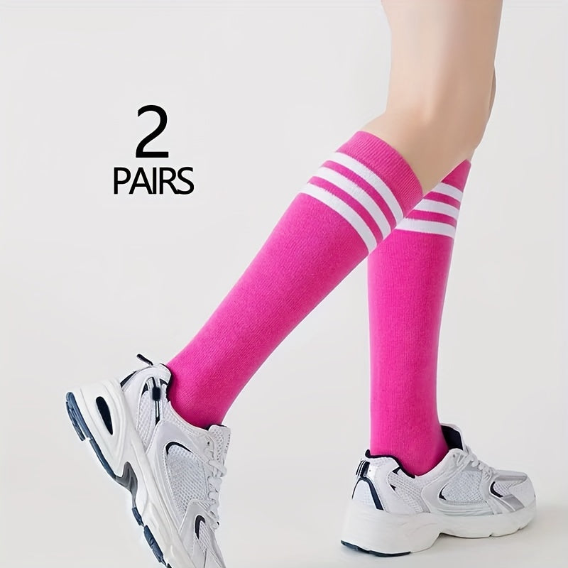 2 Pairs of Retro Striped Knee High Socks
