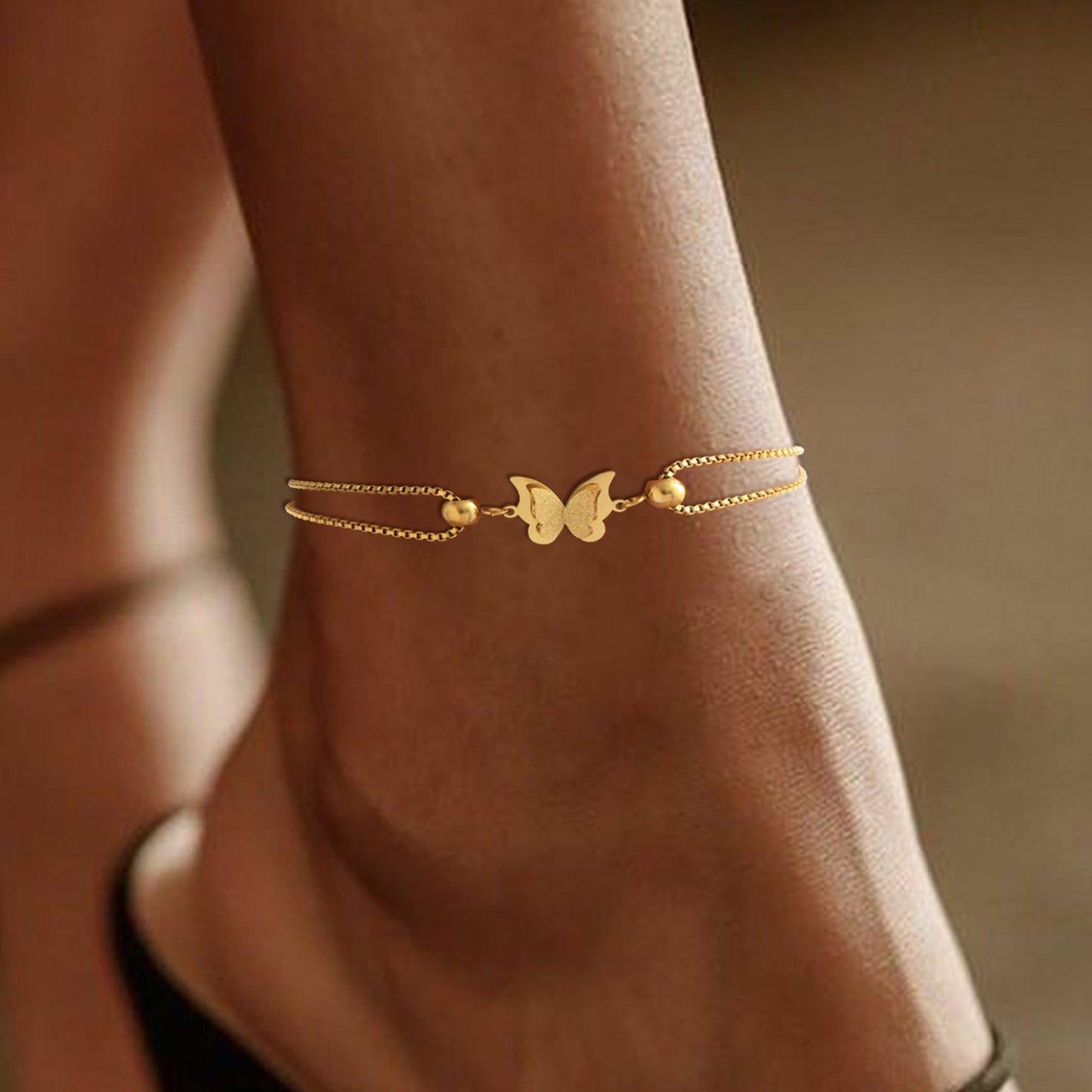 1PC Delicate Butterfly Shaped Beads Chain Anklet - Waterproof, Travel-Friendly, Beach-Perfect, Street-Chic Ankle Bracelet for Women