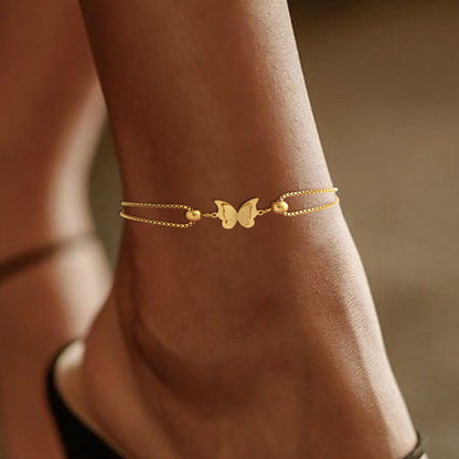 1PC Delicate Butterfly Shaped Beads Chain Anklet - Waterproof, Travel-Friendly, Beach-Perfect, Street-Chic Ankle Bracelet for Women